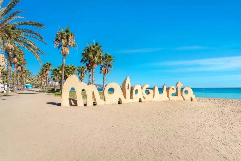La Malagueta beach with its sand sign